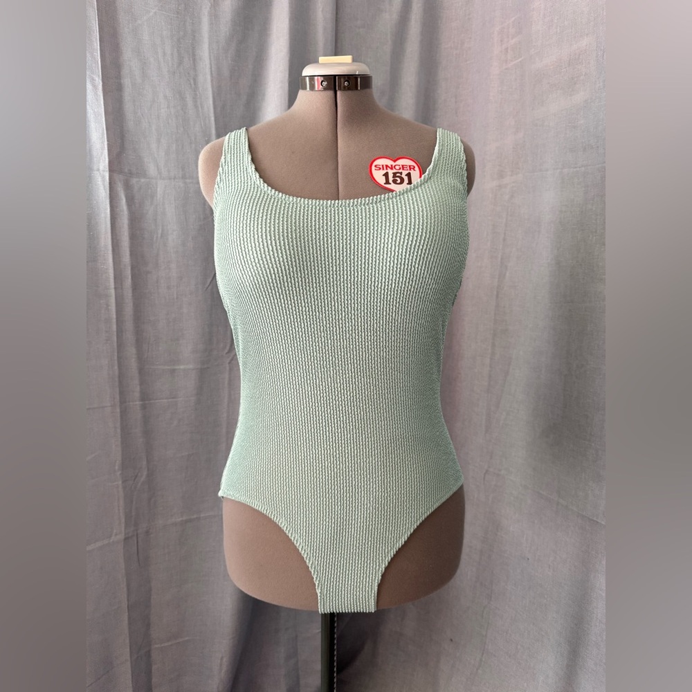 H&M Light Green Ribbed One Piece Swimsuit